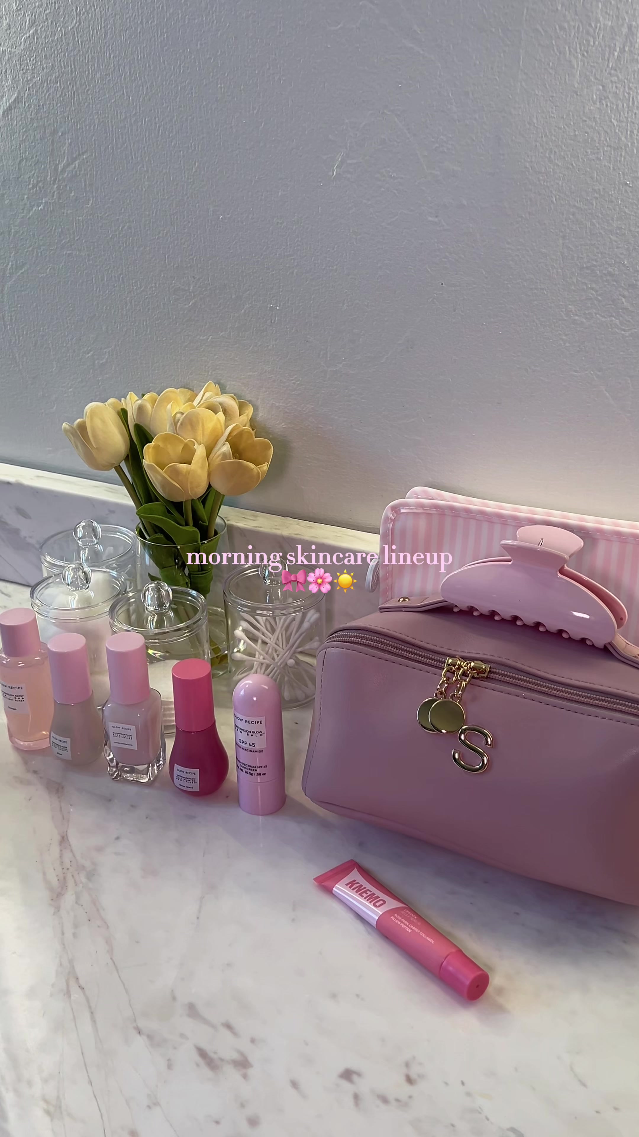 TikTok post by @avatarsarai for Knemo Beauty. Caption reads: morning skincare after my graduation party 🎀💕☀️....