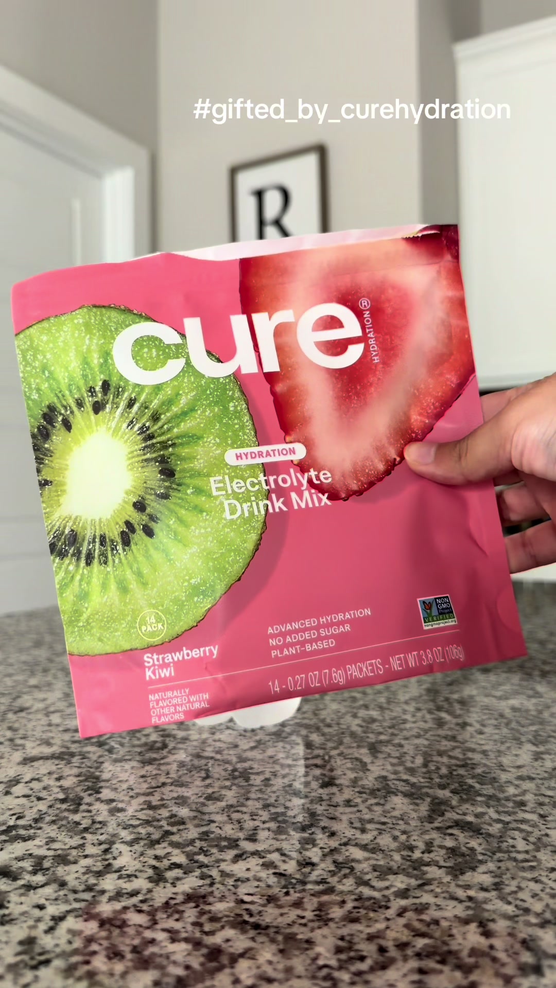 TikTok post by @jriverraa for Cure Hydration. Caption reads: gifted by Cure Hydration 💦🍓🥝 @CureHydration....
