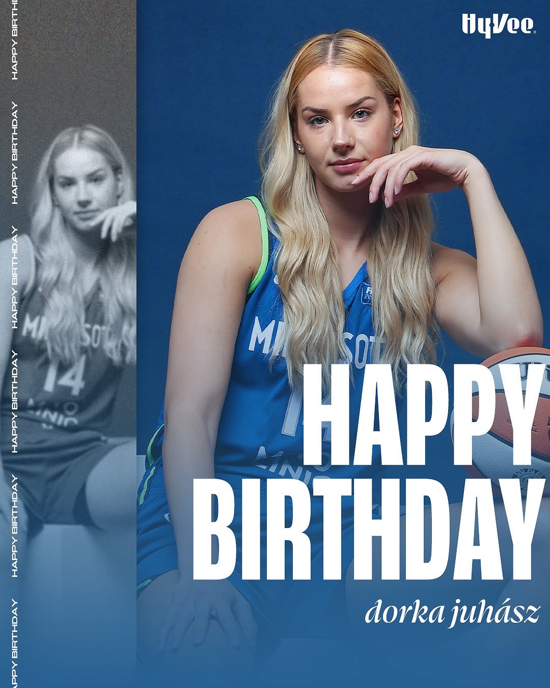 Instagram post by @minnesotalynx for Hy-Vee. Caption reads: HBD, DORKA 🎉.
