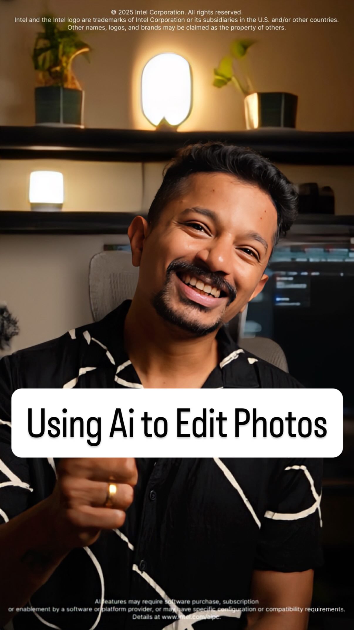 Instagram post by @hegdearun for Intel. Caption reads: From RAW ➝ WOW in minutes. 
Lightroom’s AI tools....