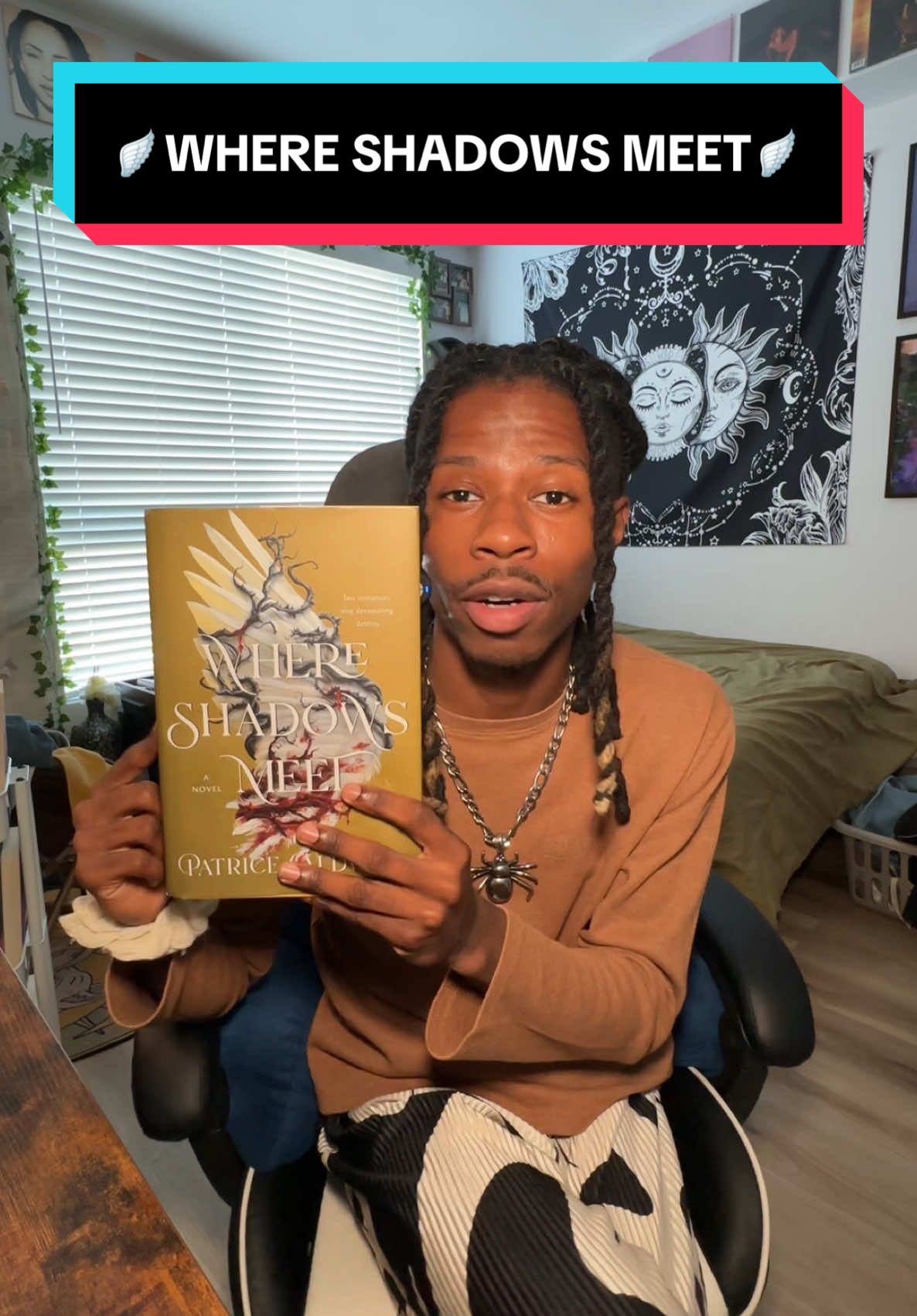 TikTok post by @trayreadthat for Wednesday Books. Caption reads: Where Shadows Meet is where my love for black....