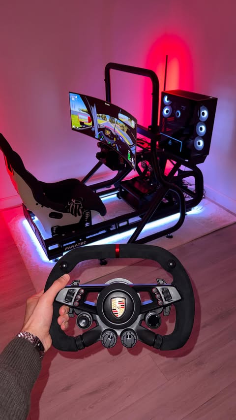 Instagram post by @justinscarblog for Fanatec. Caption reads: [Anzeige] 10.000€ @fanatec_official Sim rig....