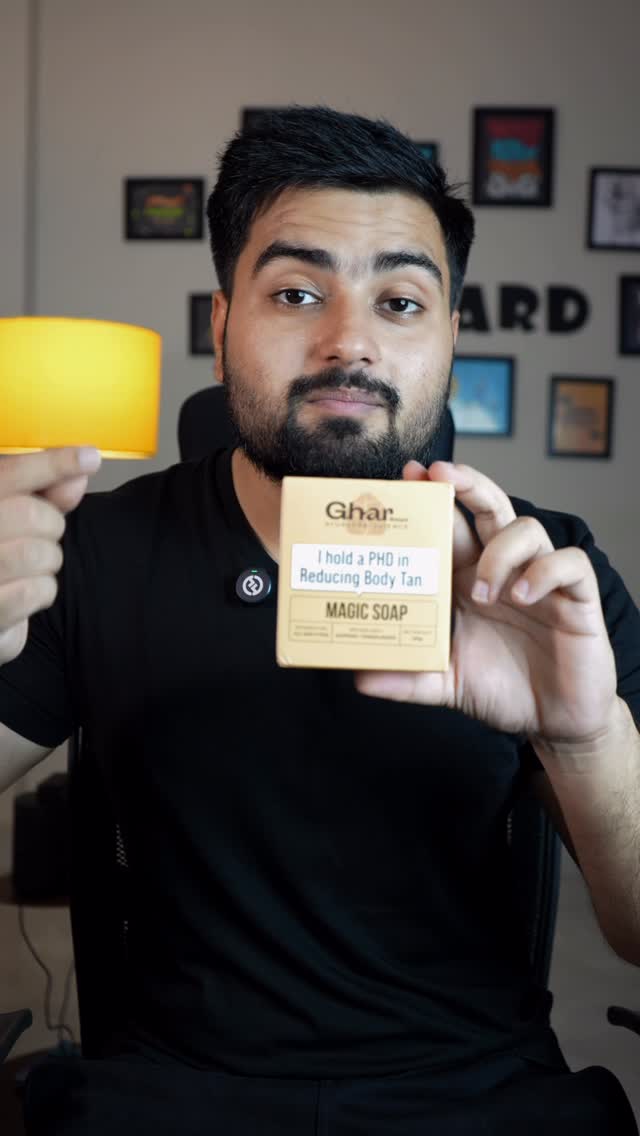 Instagram post by @imharshit.23 for GHAR SOAPS. Caption reads: Say goodbye to tanning with GharSoap — your go-to....