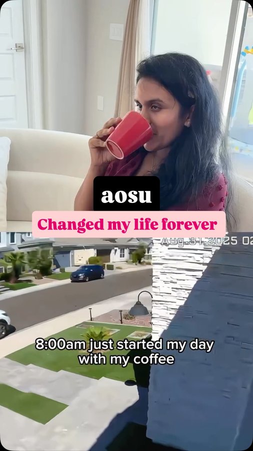 Instagram post by @bybinalshah for Aosu Life. Caption reads: 🔒 home safety just got smarter!
the aosu solarcam....