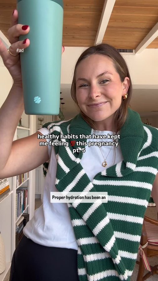 Instagram post by @goodness_with_g for BlenderBottle. Caption reads: Healthy🤰🏽habit #5 - PROPER HYDRATION💦 #ad....