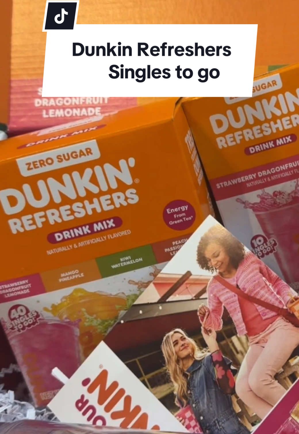 TikTok post by @jsweets20 for Singles To Go. Caption reads: Dunkin’ refreshers so good…..@Dunkin' @Singles To....