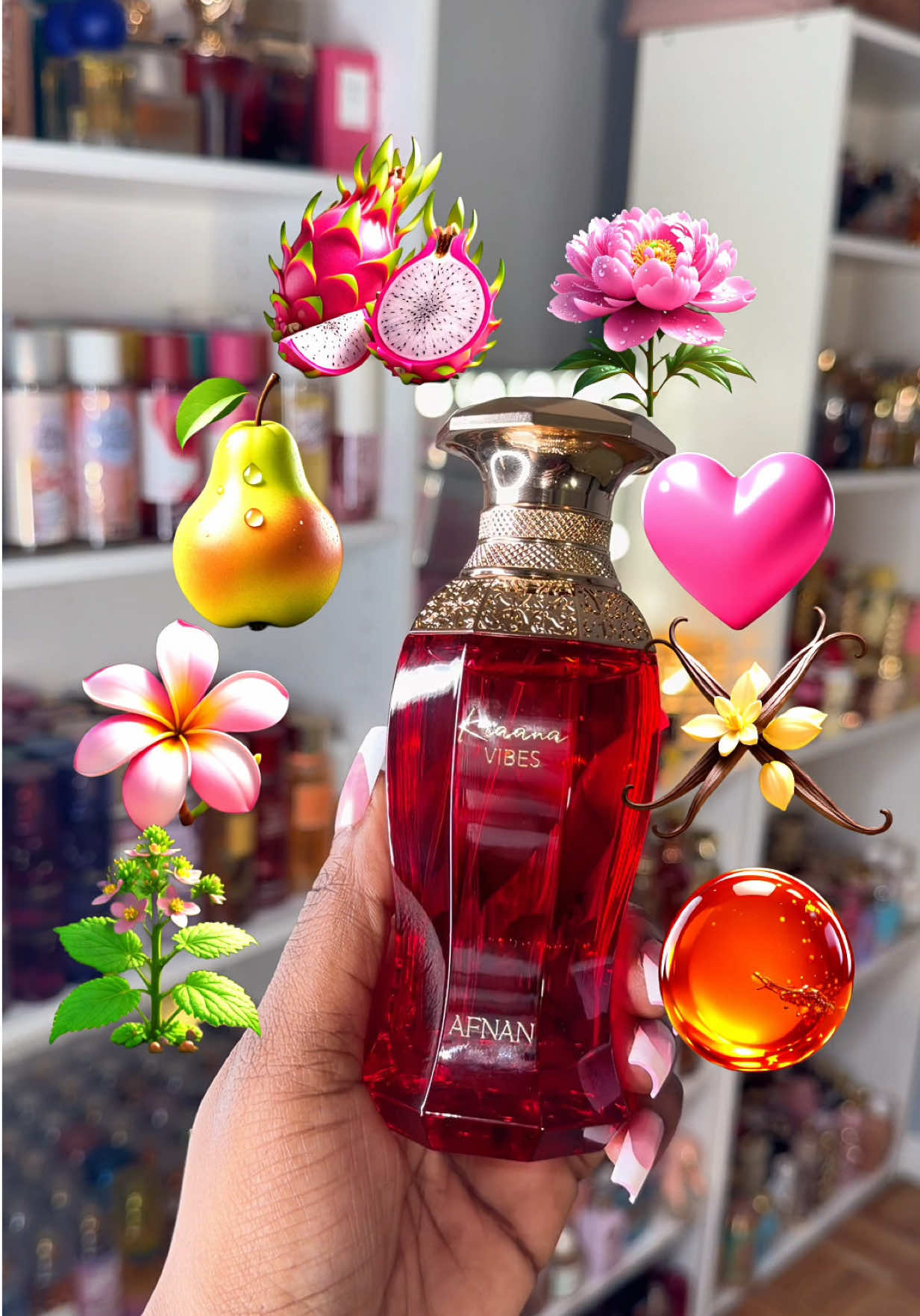TikTok post by @purebeauty.selfcare for Afnan Perfumes. Caption reads: ✨🌺 Introducing Kiaana Vibes by @Afnan Perfumes....