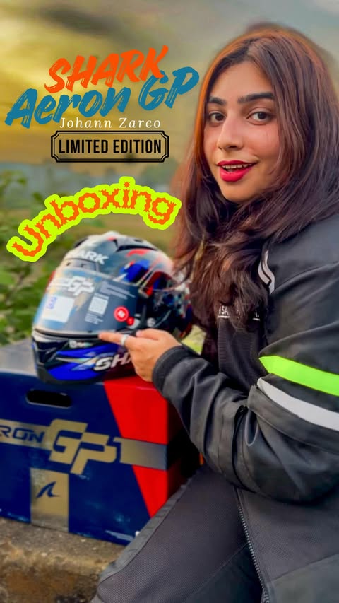 Instagram post by @bindas_kuri for SHARK Helmets. Caption reads: [...] begin 🏁🔥
.
.
#SharkAeronGP #SharkHelmets....