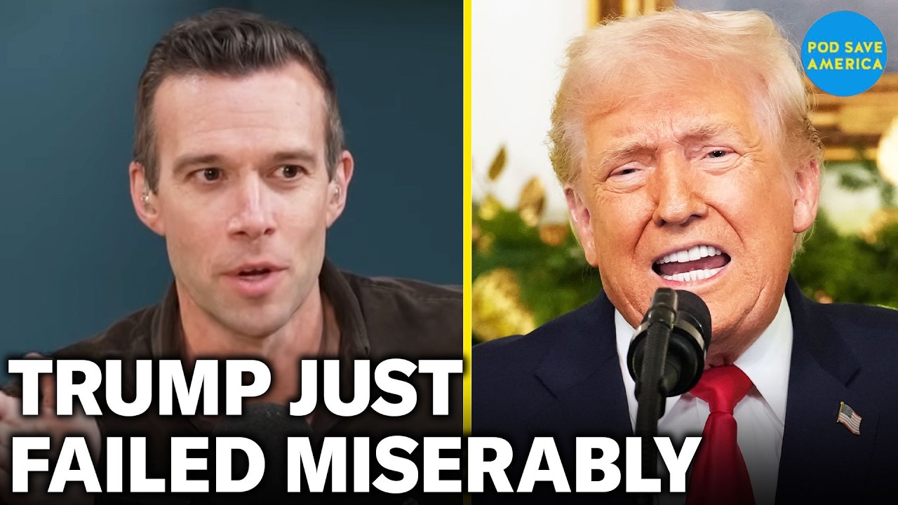 YouTube post by @podsaveamerica for hims. Caption reads: Trump FAILS MISERABLY In DISASTER Address.
