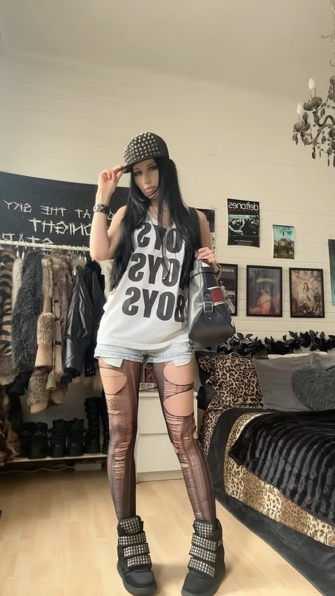 Instagram post by @evameganosova for Dolls Kill. Caption reads: shoes & bag: @dollskill | advertisement . . .....