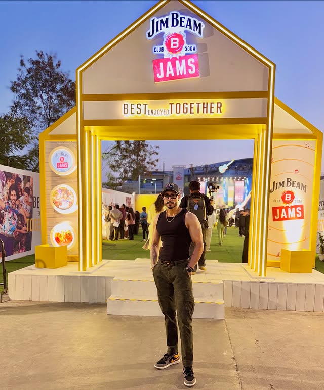 Instagram post by @getfitbysahib for Jim Beam. Caption reads: Cyber Hub nights + Jim Beam vibes = a perfect....