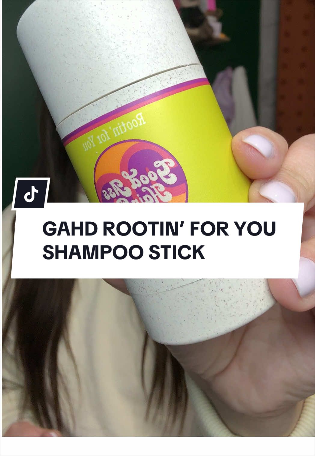 TikTok post by @bayroru for Good Ass Hair Day. Caption reads: [...] Rootin for you shampoo stick from @Good Ass....