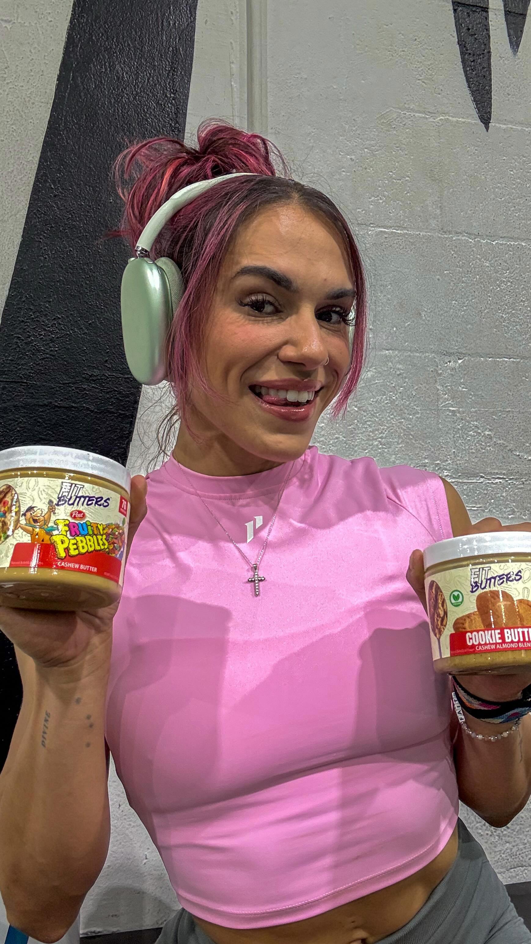 Instagram post by @gbaby.fitness for FIt Butters. Caption reads: Taste test approved ✅ 

The girls tried the Fruity....