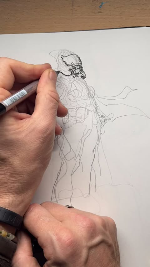 Instagram post by @karlkopinski for Kuretake ZIG. Caption reads: Agnellino my inner #moebius also love these....