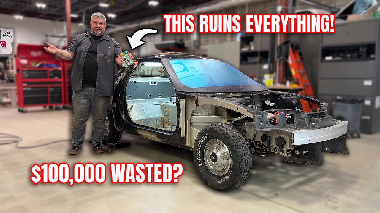 YouTube post by @TheQuestionableGarage for Holley. Caption reads: What We Found Inside the EV1 Changes Everything…....