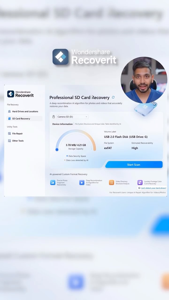 Instagram post by @saarvendra for Wondershare. Caption reads: Use this “Recoverit V14” to level up....