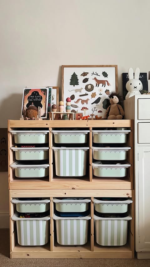 Instagram post by @rubydiamonds for Nursery Stickers. Caption reads: As you know I am big on storage here, we don’t....