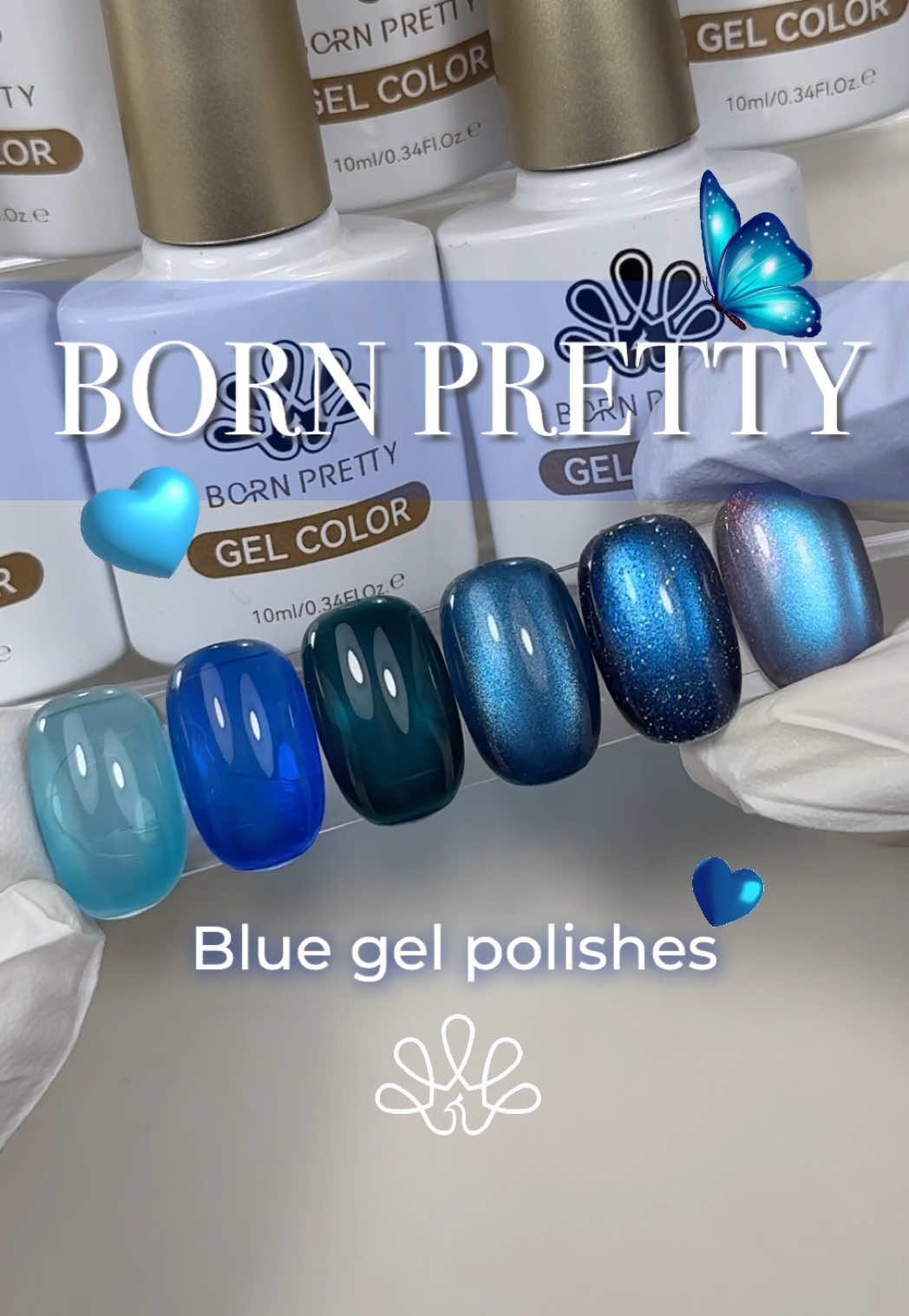 TikTok post by @_nailarts.m for BORN PRETTY. Caption reads: BORN PRETTYの青系カラー💅🏻🩵 Thank you for the [...].