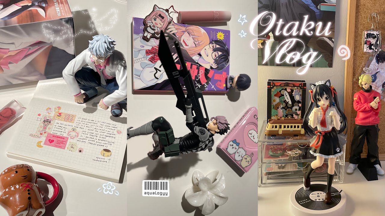 YouTube post by @aqualogyy for Phomemo. Caption reads: OTAKU FALL VLOG ☆ anime figures unboxing, megane....