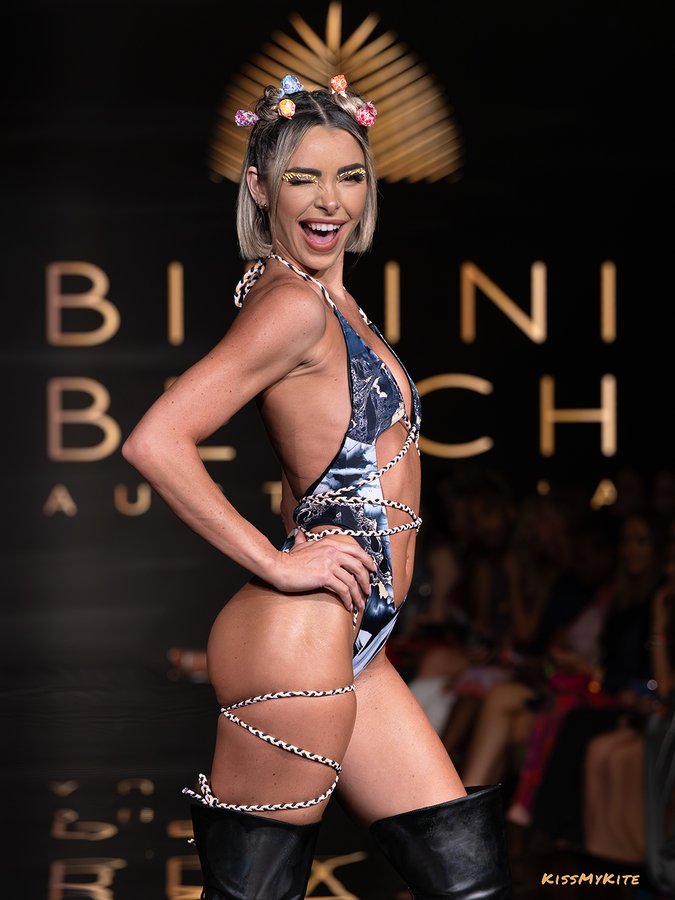 Instagram post by @kissmykite for Billion Dollar Beauty. Caption reads: w/ Art Hearts Fashion DESIGNER Bikini Beach....