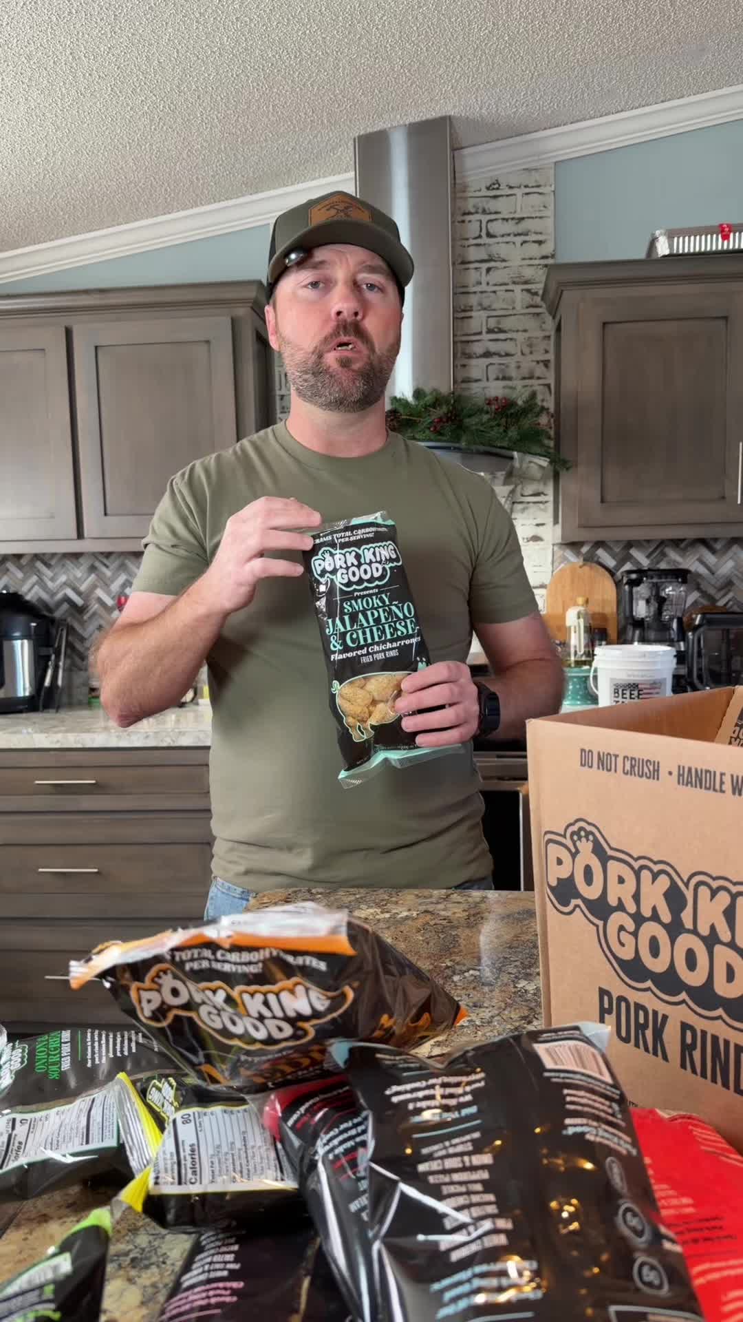 TikTok post by @that__1guy for Pork King Good. Caption reads: [...] These Pork Rinds from Pork King Good are....