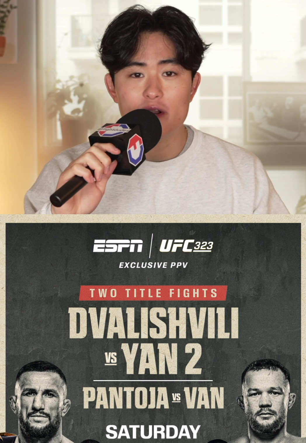 TikTok post by @fightdudes for ESPN. Caption reads: #ad UFC 323 Casual Quiz @ESPN MMA #UFC323 #ESPNMMA....