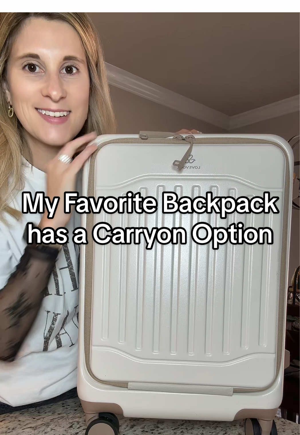 TikTok post by @its_ashley_j for Lovevook. Caption reads: [...] favorite backpack has a carryon option....
