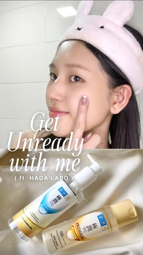 Instagram post by @yourshillary for Hada Labo Singapore. Caption reads: get unready with me after a long day = simplified....