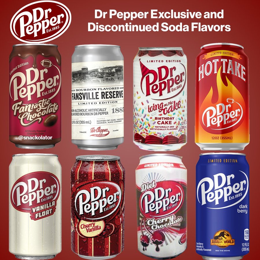 Instagram post by @snackolator for Dr Pepper. Caption reads: These are some of the Dr Pepper flavors I dream of....