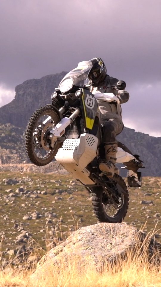 Instagram post by @adam_riemann for Alpinestars. Caption reads: 2025 @husqvarna.motorcycles Trek in Portugal was....