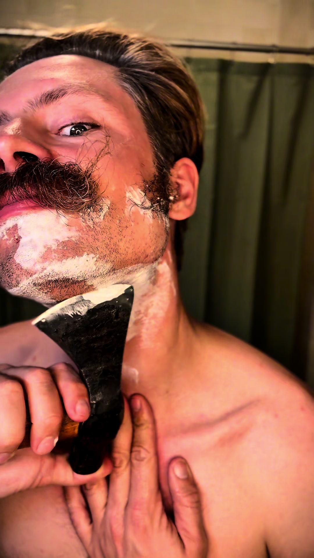 TikTok post by @stachestyle for Death Grip Wax. Caption reads: A @Death Grip Wax burn the ships shave, 🪓 hatchet....