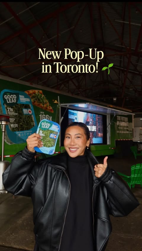 Instagram post by @goodleaffarms for Sobeys. Caption reads: [...] NEW pop-up in Toronto! 🌱 The GoodLeaf x....