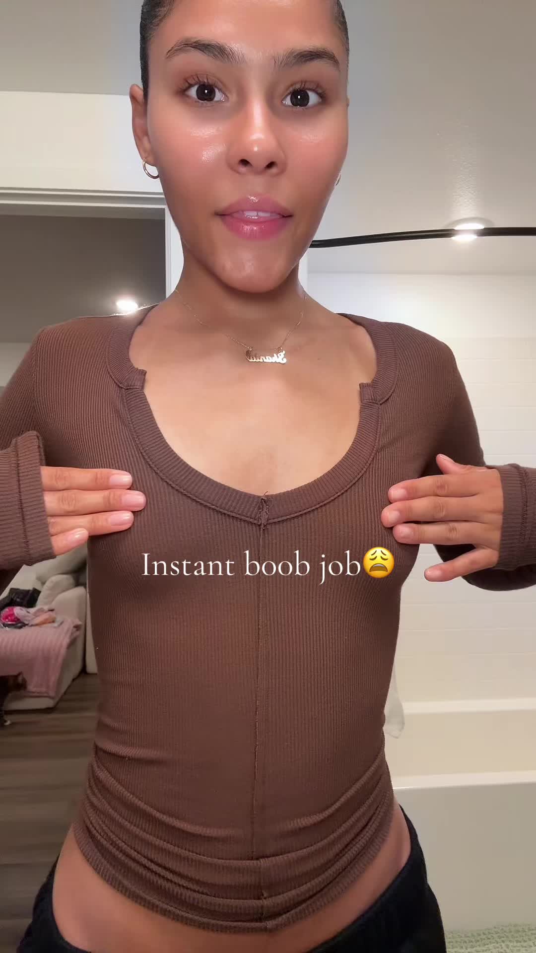 TikTok post by @shaniajjenae for Luckmeey. Caption reads: [...] that b00b job and get this bra!!!....