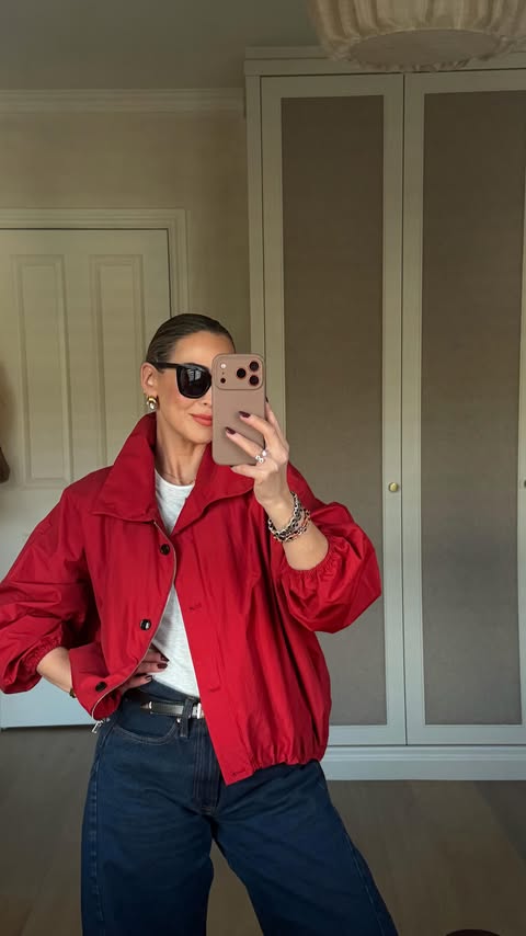 Instagram post by @msrachelstevens for Massimo Dutti. Caption reads: Feeling festive so fancied a pop of red today this....