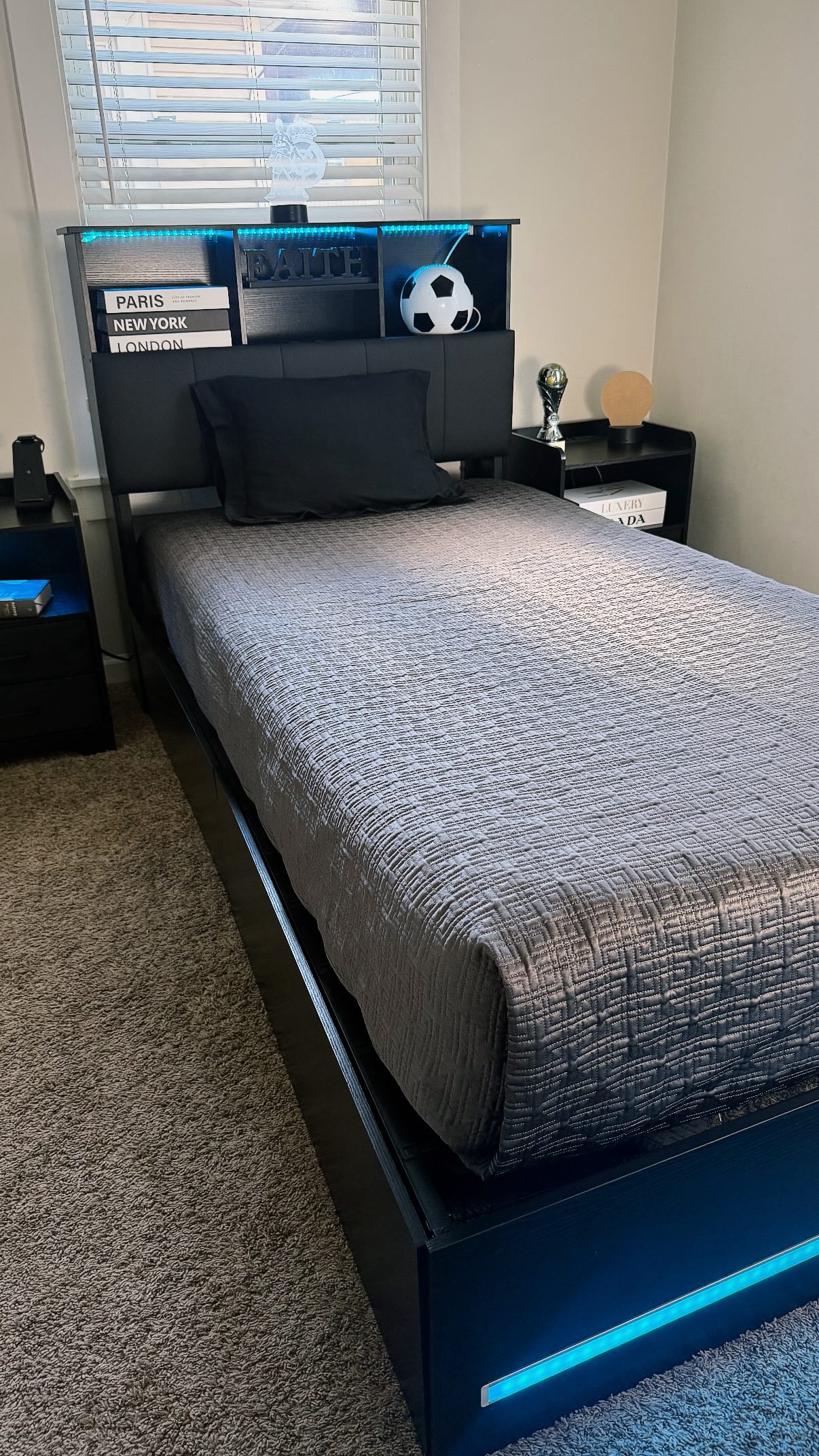 Instagram post by @khrystynapolek for Sikaic. Caption reads: [...] Nightstands with 2 Storage Drawer⚽️🖤....