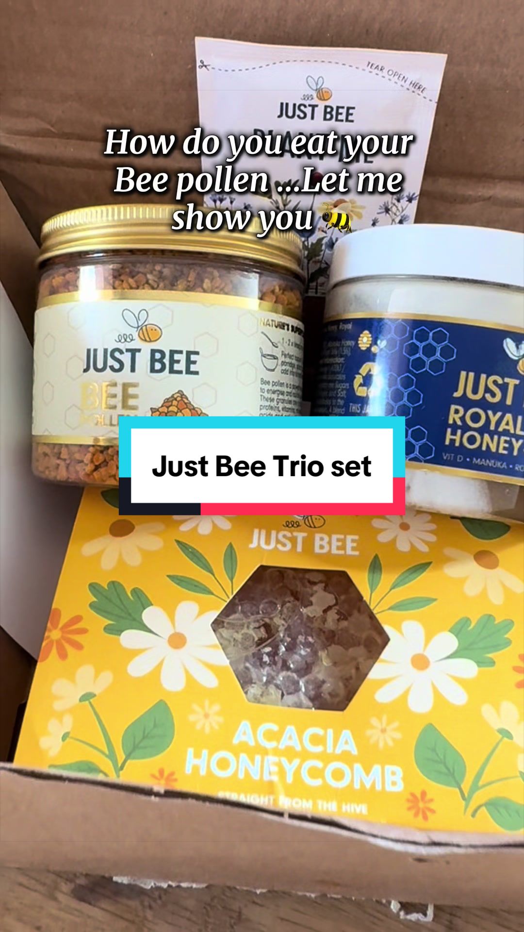 TikTok post by @owsodeals for Just Bee Honey. Caption reads: [...] of the hive in one bundle 🐝 @Just Bee Honey....