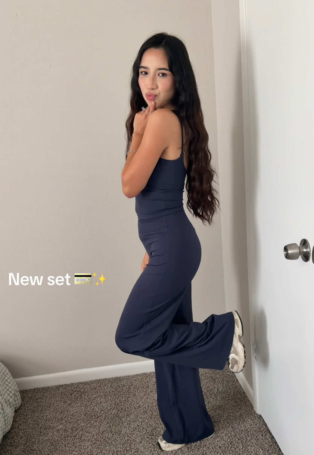 TikTok post by @theprettiestkarla1 for TimeOFF Sports. Caption reads: [...] #tiktokshop #2pieceset #trending @TimeOFF....