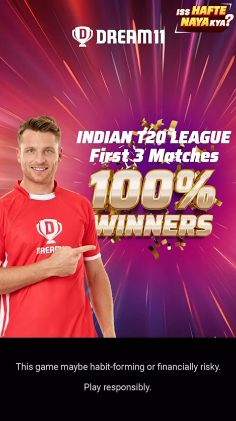 Instagram post by @josbuttler for Dream11. Caption reads: Everyone wins on Dream11. Yes, 100% winners in the....