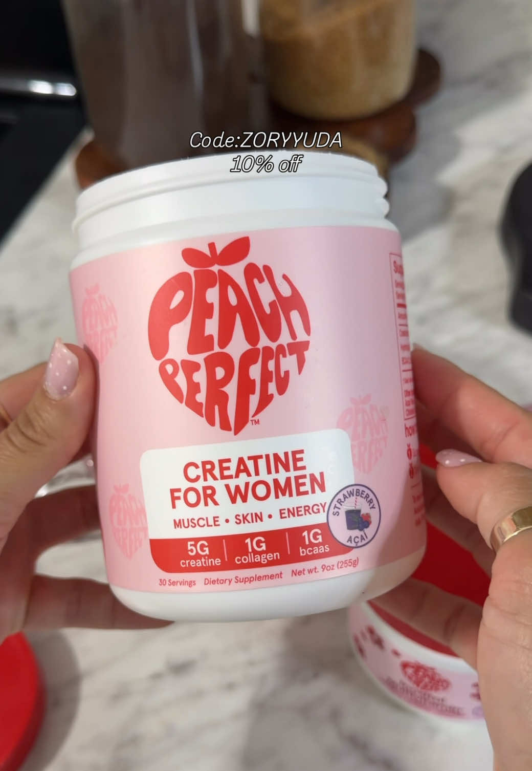 TikTok post by @zoryyudaofficial for Peach Perfect Nutrition. Caption reads: @Peach Perfect Nutrition Amoooo🥰 Use ZORYYUDA 10%....