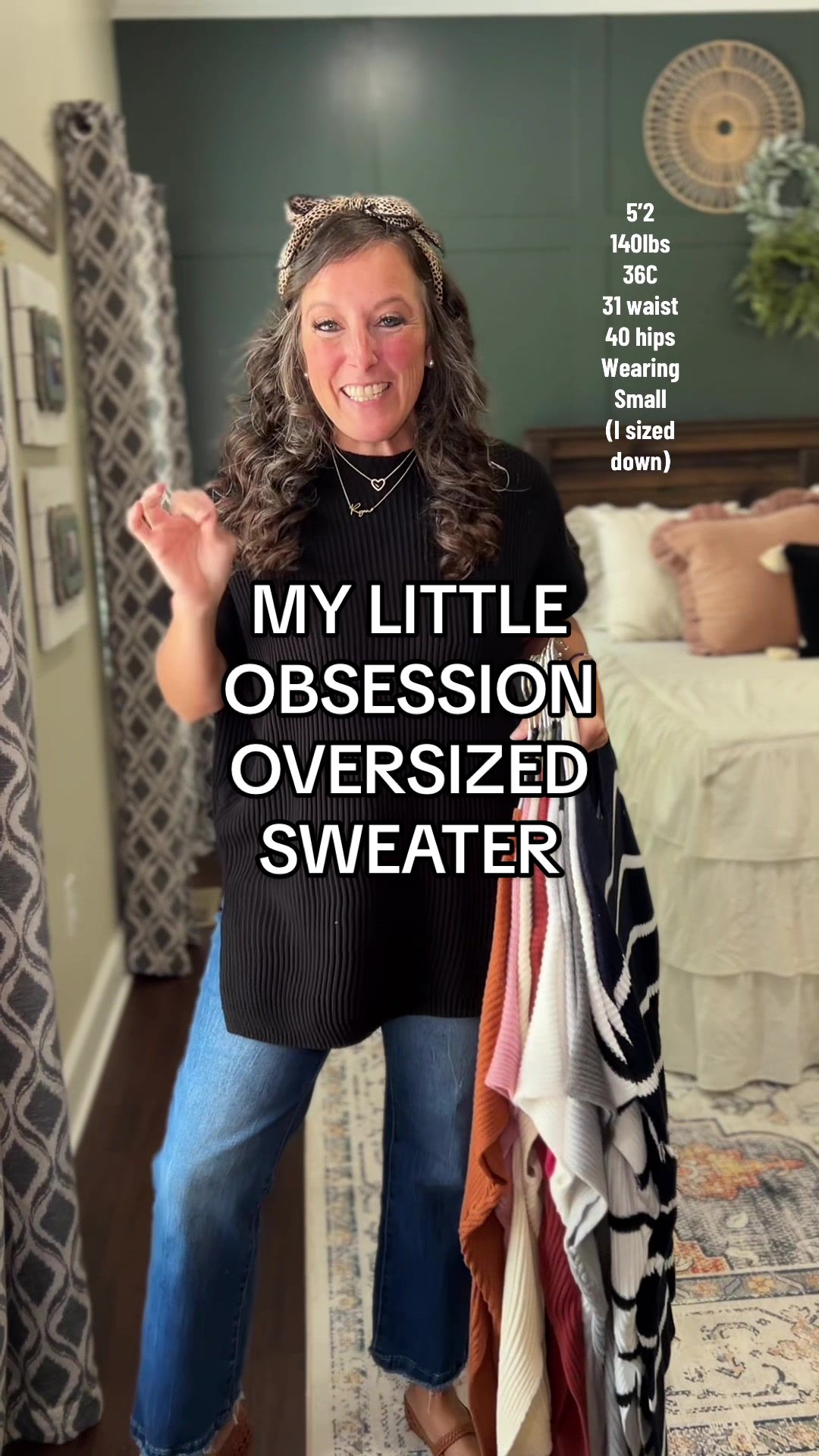 TikTok post by @thefreckledbrunette for Shewin. Caption reads: #shortsleevesweater #sweater #oversizedsweater....