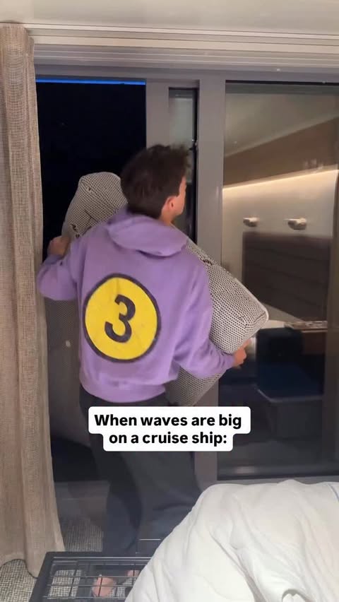 Instagram post by @parkerpannell for Virgin Voyages. Caption reads: 3ft waves can be very dangerous 😨 
@virginvoyages....