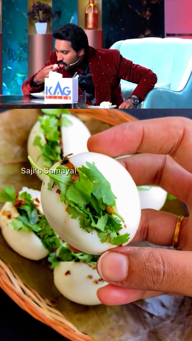 Instagram post by @sajis_samayal for Akshayakalpa Organic. Caption reads: Burmese special food - Egg Bhejo🥚 

Organic....