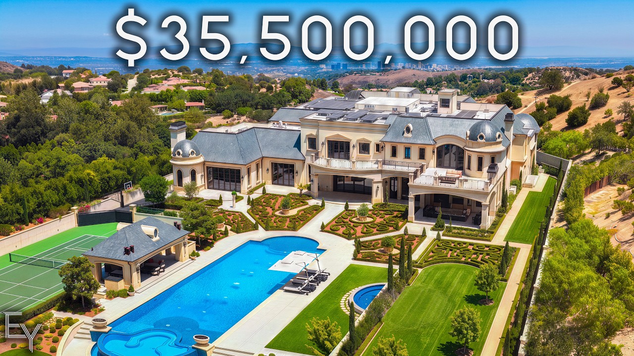 YouTube post by @EnesYilmazer for Motion Array. Caption reads: Inside Calabasas’ MOST EXPENSIVE Mega Mansion.
