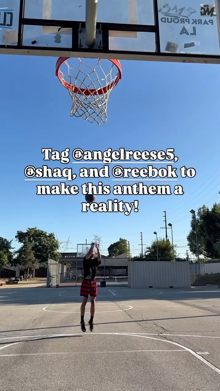 Instagram post by @imsojreed for Reebok. Caption reads: Tag @angelreese5, @shaq and @reebok to make this....