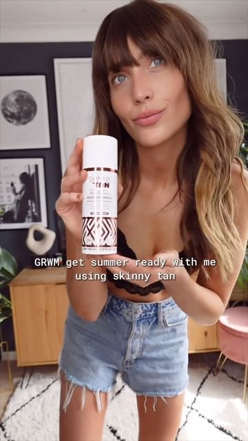 Instagram post by @tara_griffin for Skinny Tan. Caption reads: AD ✨ GRWM for summer with the wonder serum from....