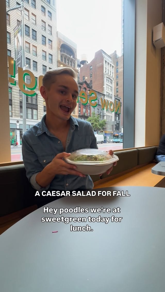 Instagram post by @zac.mathias for sweetgreen. Caption reads: [...] Caesar is the it girl this fall at....