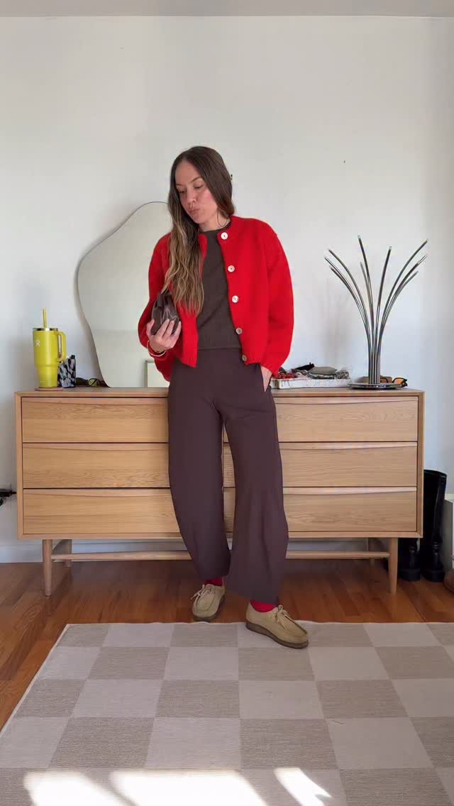 Instagram post by @katieisdoingit for Clarks Originals. Caption reads: These are the most flattering pants I own and....