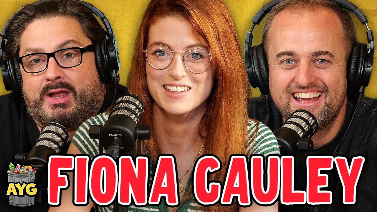 YouTube post by @AreYouGarbage for Aura Frames. Caption reads: Fiona Cauley! | Are You Garbage Comedy Podcast w/....