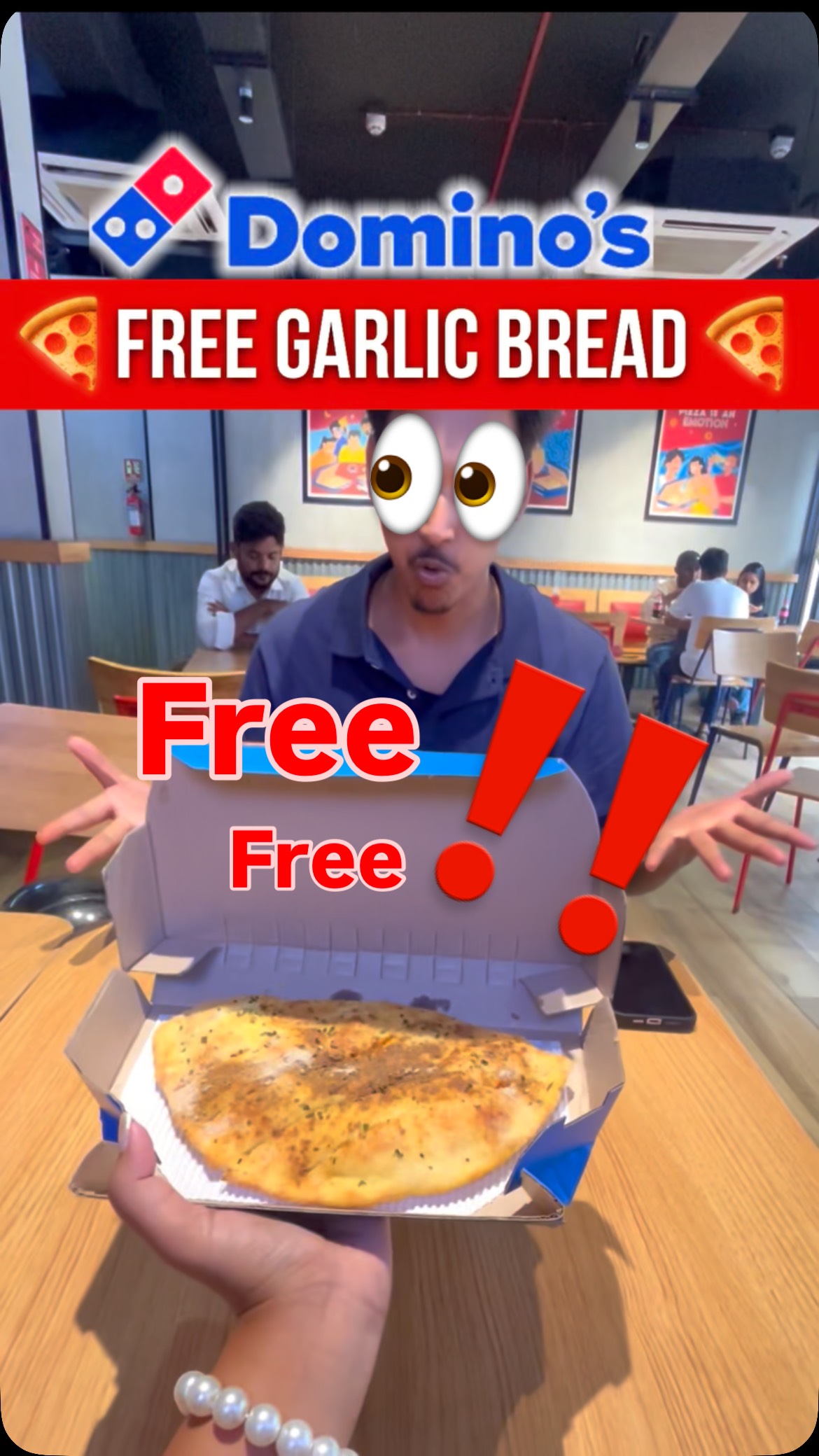 Instagram post by @hungry_duoo for Domino's. Caption reads: #ad Dominos giving Free Garlic Bread🍕🥖 

Comment....