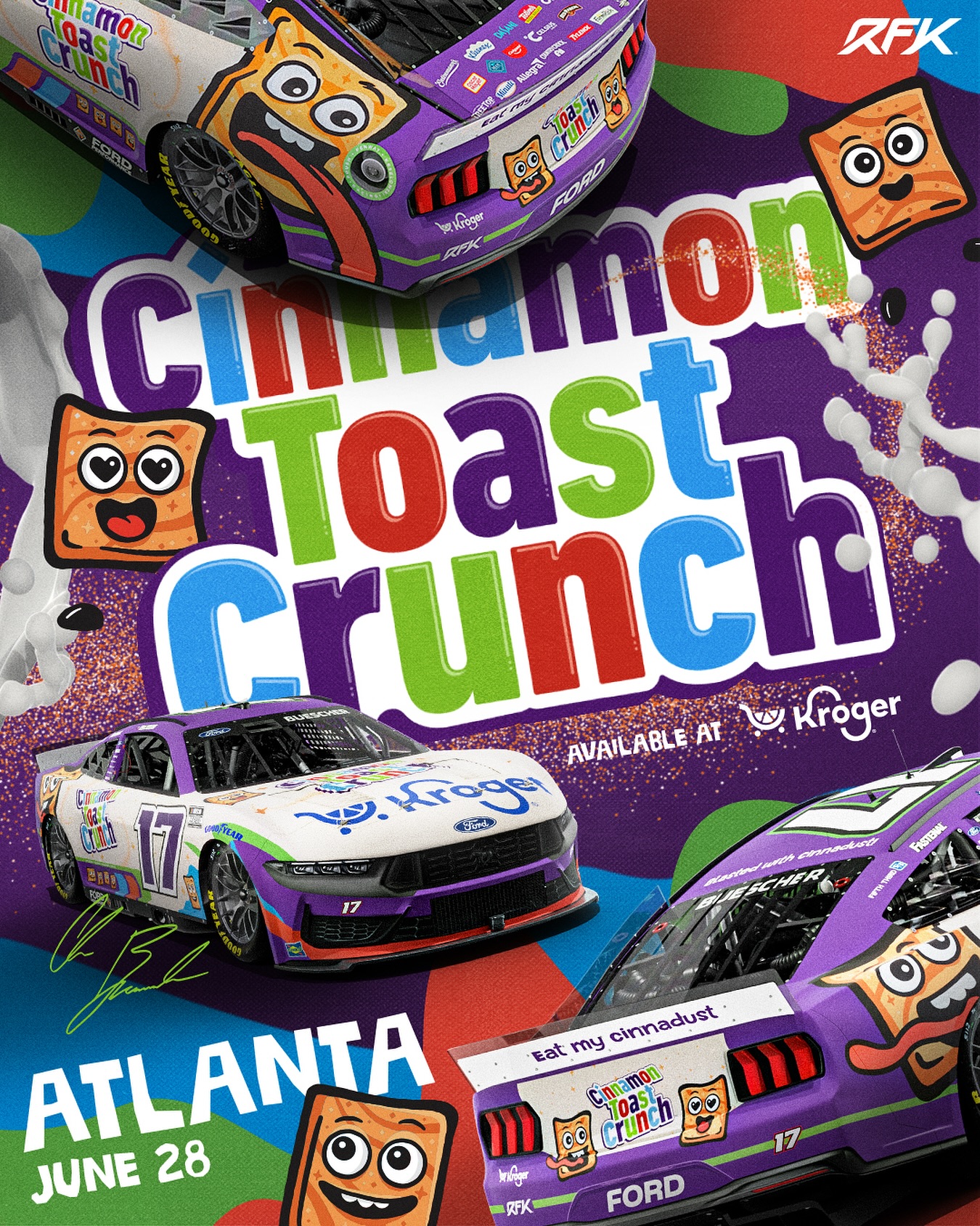 Instagram post by @c_buescher for Kroger. Caption reads: BLASTED WITH CINNADUST! 🥣🤯 

Chris Buescher is....